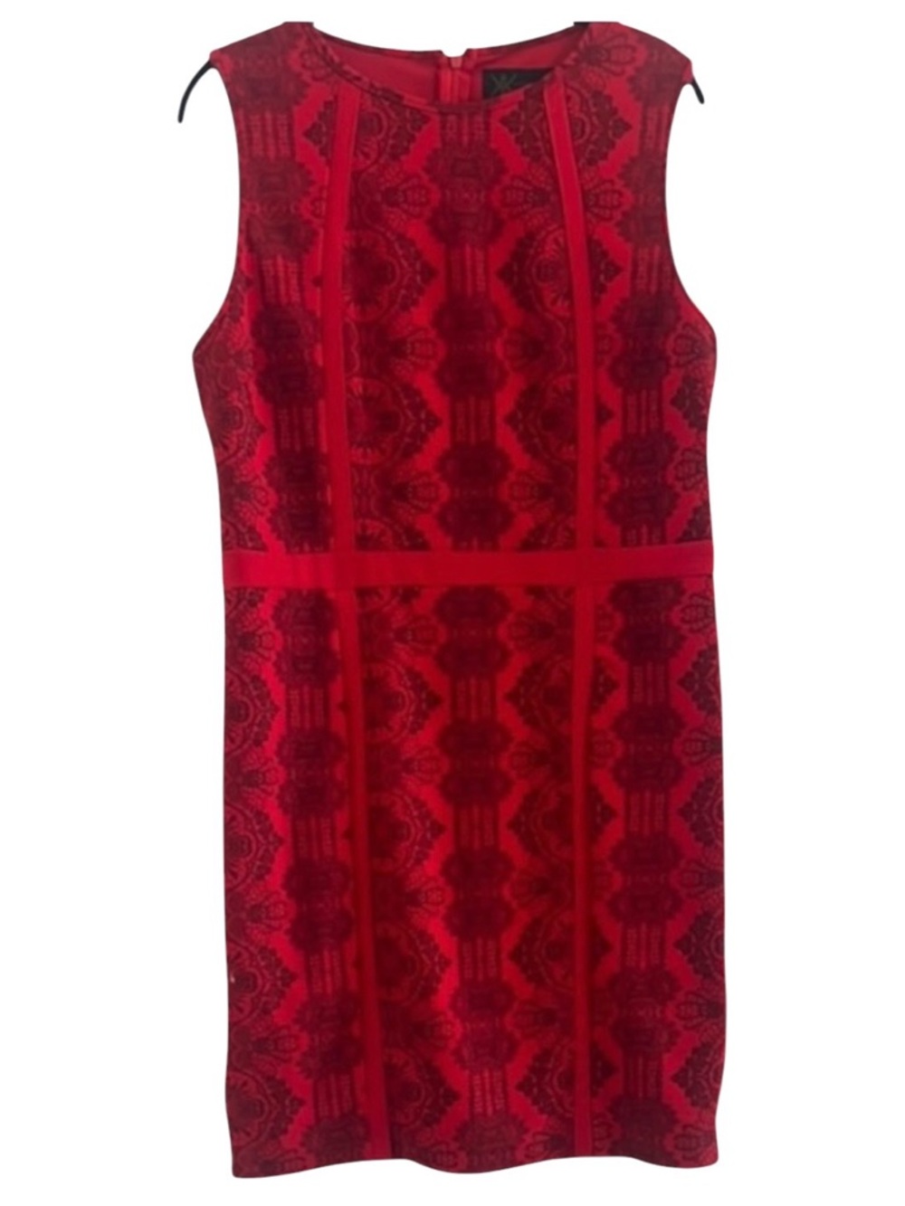 Kardashian Kollection Red Black Lace Trim Bodycon Sheath Pencil Dress Size L